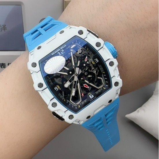 Richard Mille - RM35-03 Rafael Nadal Watch for Men White Carbon Fiber Case Blue Strap Automatic