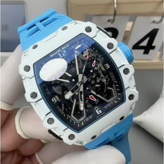 Richard Mille - RM35-03 Rafael Nadal Watch for Men White Carbon Fiber Case Blue Strap Automatic