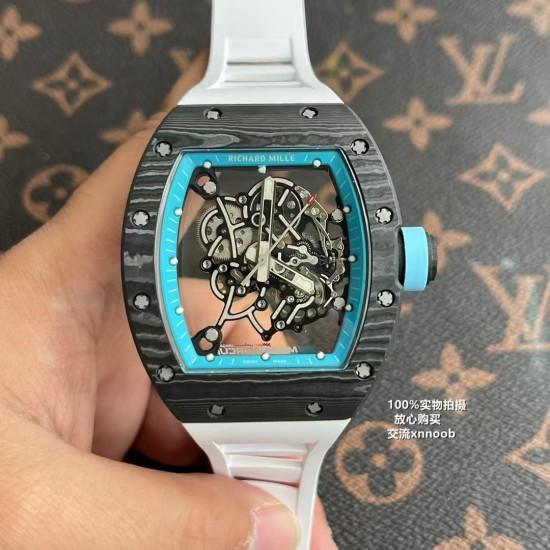Richard Mille - RM055 Real NTPT Skeleton Blue Dial On White Rubber Strap YSF RMUL2
