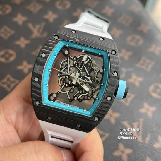 Richard Mille - RM055 Real NTPT Skeleton Blue Dial On White Rubber Strap YSF RMUL2