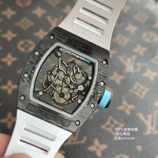 Richard Mille - RM055 Real NTPT Skeleton Blue Dial On White Rubber Strap YSF RMUL2