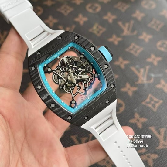 Richard Mille - RM055 Real NTPT Skeleton Blue Dial On White Rubber Strap YSF RMUL2