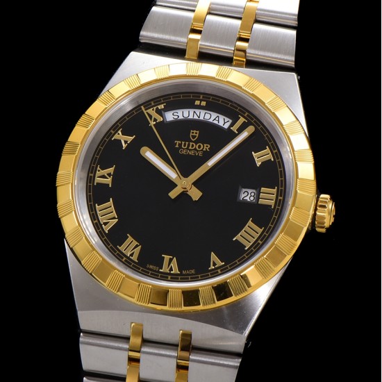 Tudor-Royal Day-Date 41mm SS/YG Black/Rmn V7F A2824
