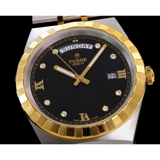 Tudor-Royal Day-Date 41mm SS/YG Black/Dia V7F A2824