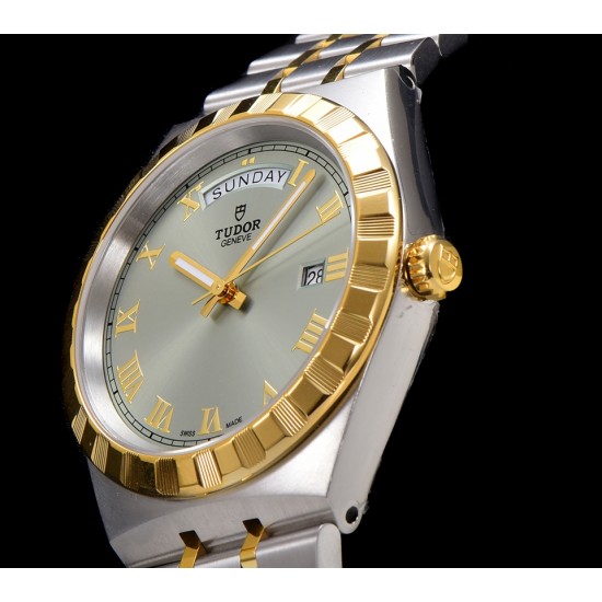 Tudor-Royal Day-Date 41mm SS/YG Silver/Rmn V7F A2824