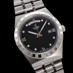Tudor-Royal Day-Date 41mm SS/SS Black/Dia V7F A2824