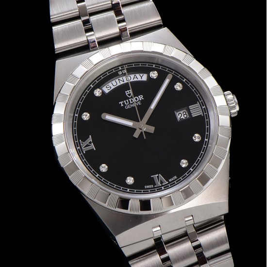 Tudor-Royal Day-Date 41mm SS/SS Black/Dia V7F A2824