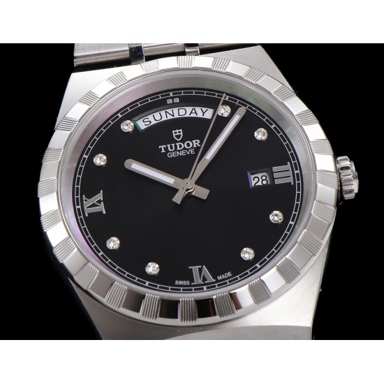 Tudor-Royal Day-Date 41mm SS/SS Black/Dia V7F A2824