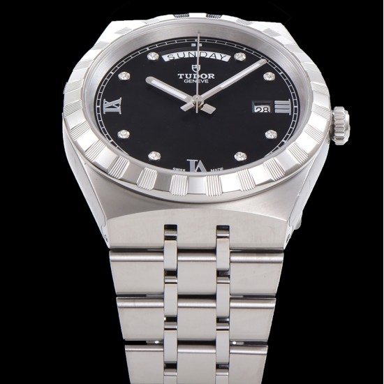Tudor-Royal Day-Date 41mm SS/SS Black/Dia V7F A2824