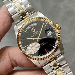 Tudor-Prince Date Day Ladies 36mm YG/SS Black/Stk MKS A2824