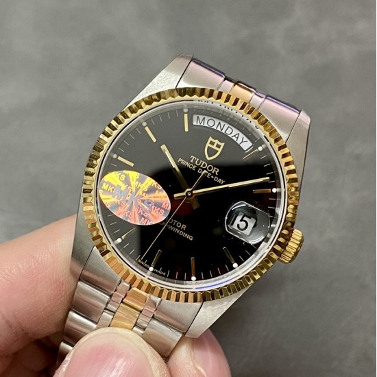 Tudor-Prince Date Day Ladies 36mm YG/SS Black/Stk MKS A2824