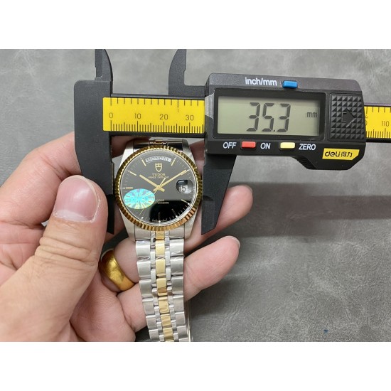 Tudor-Prince Date Day Ladies 36mm YG/SS Black/Stk MKS A2824