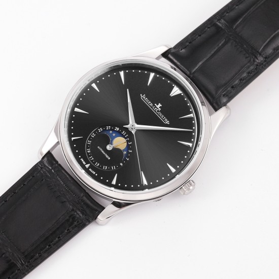 Jaeger LeCoultre-Master Ultra Thin Moonphase 39mm SS/LE Black/Stk GF A925 Super Clone