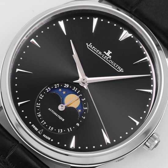 Jaeger LeCoultre-Master Ultra Thin Moonphase 39mm SS/LE Black/Stk GF A925 Super Clone
