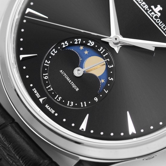 Jaeger LeCoultre-Master Ultra Thin Moonphase 39mm SS/LE Black/Stk GF A925 Super Clone