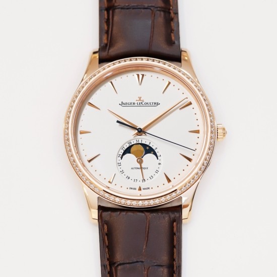 Jaeger LeCoultre-Master Ultra Thin Moonphase 39mm Dia RG/LE White/Stk GF A925 Super Clone
