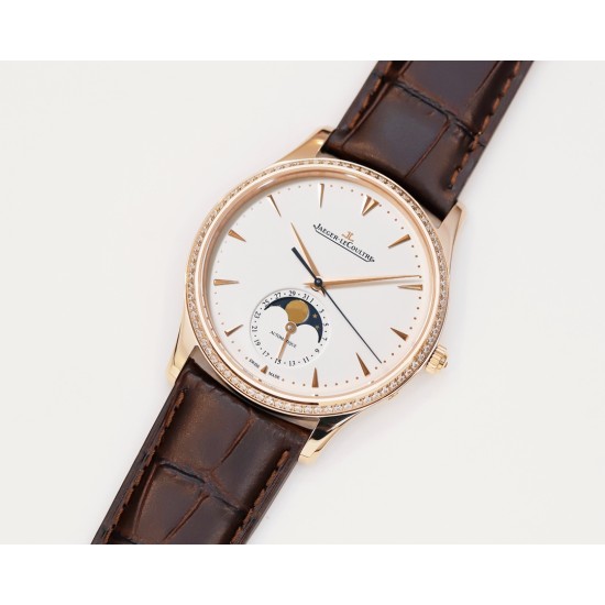 Jaeger LeCoultre-Master Ultra Thin Moonphase 39mm Dia RG/LE White/Stk GF A925 Super Clone