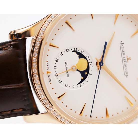 Jaeger LeCoultre-Master Ultra Thin Moonphase 39mm Dia RG/LE White/Stk GF A925 Super Clone