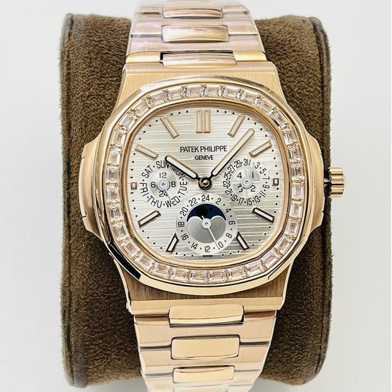 Patek Philippe - Nautilus 5740 40mm Diamonds RG/RG Silver/Stk PPF A240