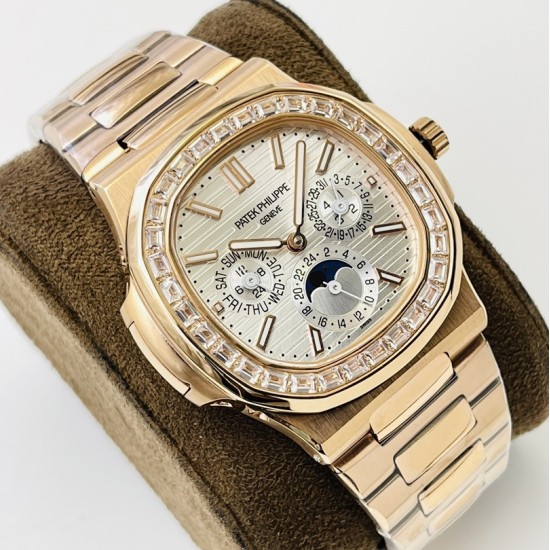 Patek Philippe - Nautilus 5740 40mm Diamonds RG/RG Silver/Stk PPF A240