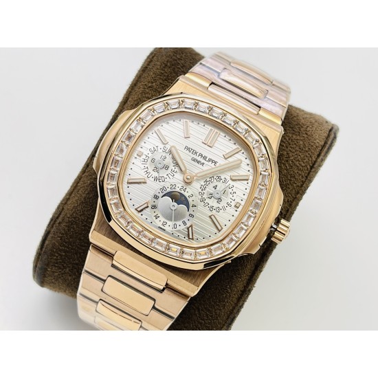 Patek Philippe - Nautilus 5740 40mm Diamonds RG/RG Silver/Stk PPF A240