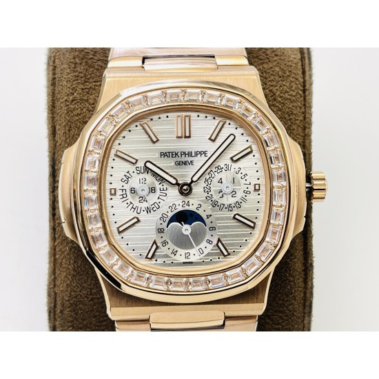 Patek Philippe - Nautilus 5740 40mm Diamonds RG/RG Silver/Stk PPF A240