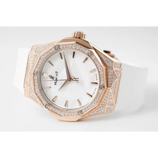 Hublot-Classic Fusion 40mm Diamonds RG/RU White/Stk APSF A2892