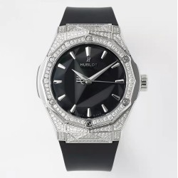 Hublot-Classic Fusion 40mm Diamonds SS/RU Black/Stk APSF A2892