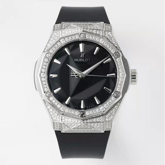 Hublot-Classic Fusion 40mm Diamonds SS/RU Black/Stk APSF A2892