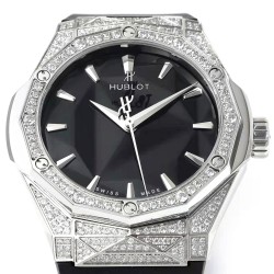Hublot-Classic Fusion 40mm Diamonds SS/RU Black/Stk APSF A2892
