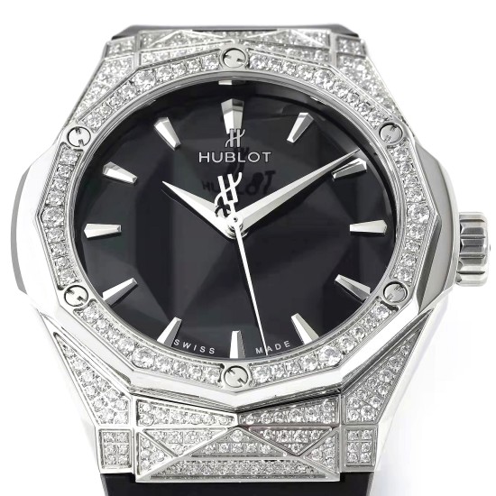 Hublot-Classic Fusion 40mm Diamonds SS/RU Black/Stk APSF A2892