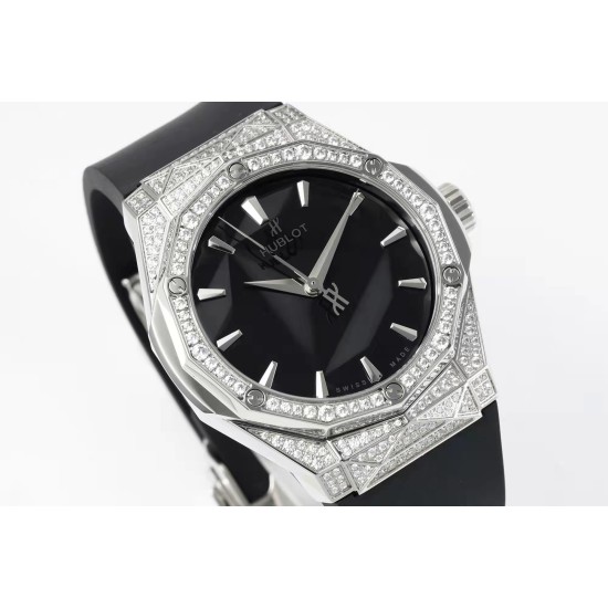 Hublot-Classic Fusion 40mm Diamonds SS/RU Black/Stk APSF A2892