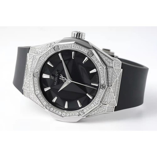 Hublot-Classic Fusion 40mm Diamonds SS/RU Black/Stk APSF A2892