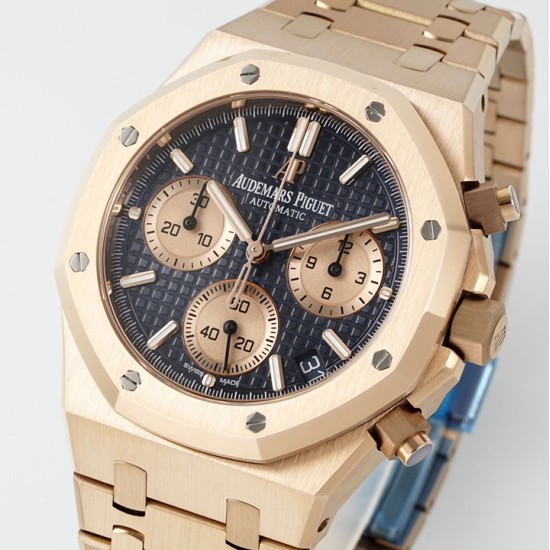 Audemars Piguet-Royal Oak Chrono 26240OR 41mm RG/RG Blue Dial APS SH4401 Super Clone