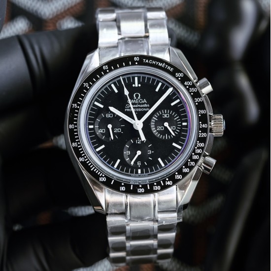  Omega-Speedmaster Moonwatch Chronograph 44MM SS/SS Black Dial BTF A7750