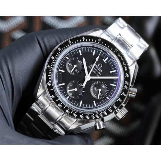  Omega-Speedmaster Moonwatch Chronograph 44MM SS/SS Black Dial BTF A7750