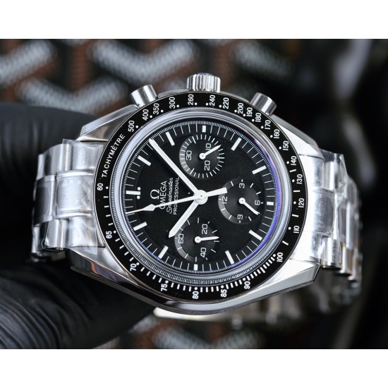  Omega-Speedmaster Moonwatch Chronograph 44MM SS/SS Black Dial BTF A7750