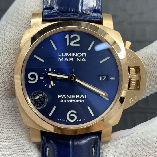 Panerai-PAM1112 Lum. Marina 44mm YG/LE Blue Dial VSF P9010
