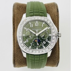 Patek Philippe - Aquanaut Travel Time 40mm Diamonds SS/RU Green Dial PPF A324