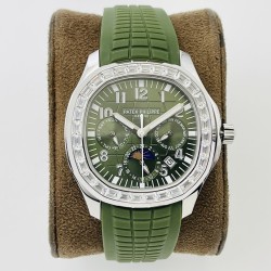 Patek Philippe - Aquanaut Travel Time 40mm Diamonds SS/RU Green Dial PPF A324