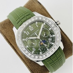 Patek Philippe - Aquanaut Travel Time 40mm Diamonds SS/RU Green Dial PPF A324