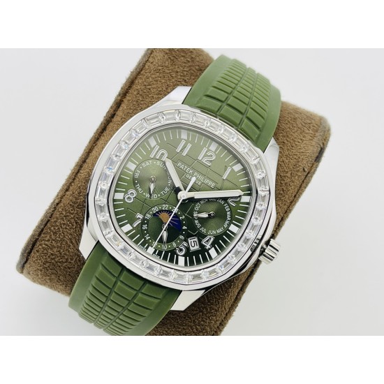 Patek Philippe - Aquanaut Travel Time 40mm Diamonds SS/RU Green Dial PPF A324
