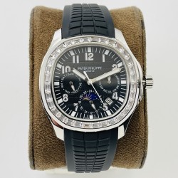 Patek Philippe - Aquanaut Travel Time 40mm Diamonds SS/RU Black Dial PPF A324