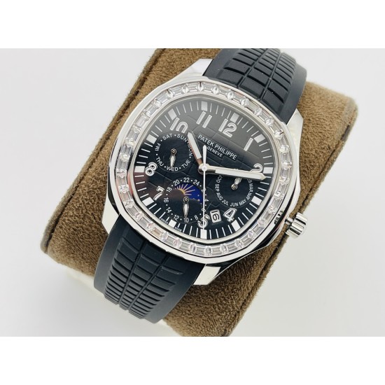 Patek Philippe - Aquanaut Travel Time 40mm Diamonds SS/RU Black Dial PPF A324