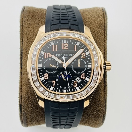 Patek Philippe - Aquanaut Travel Time 40mm Diamonds RG/RU Black Dial PPF A324