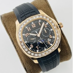 Patek Philippe - Aquanaut Travel Time 40mm Diamonds RG/RU Black Dial PPF A324