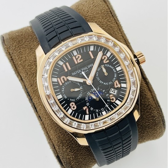 Patek Philippe - Aquanaut Travel Time 40mm Diamonds RG/RU Black Dial PPF A324