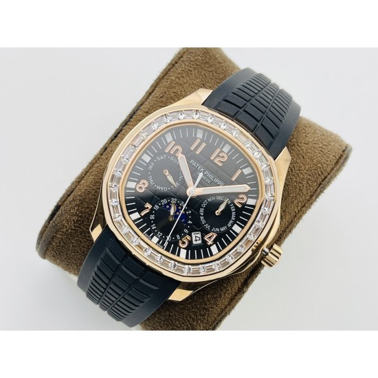 Patek Philippe - Aquanaut Travel Time 40mm Diamonds RG/RU Black Dial PPF A324