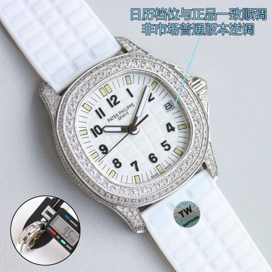 Patek Philippe - Aquanaut Ladies 35.6mm Full Diamond SS/RU White TWF A324