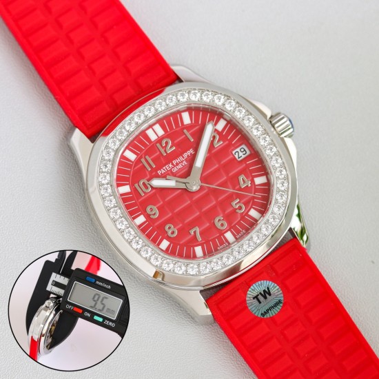 Patek Philippe - Aquanaut Ladies 35.6mm Full Diamond SS/RU Red TWF A324
